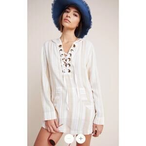 L Space Love Letters Tunic Hooded Swim Cover Size Large Tan Cream